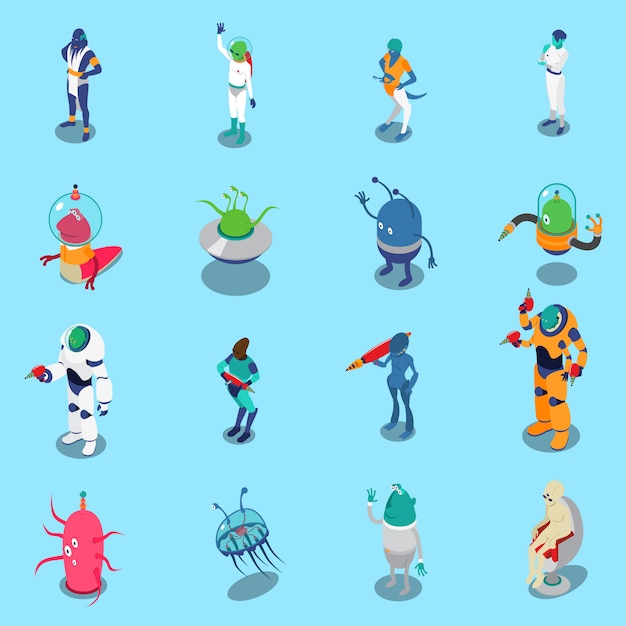 Free Vector aliens isometric characters set