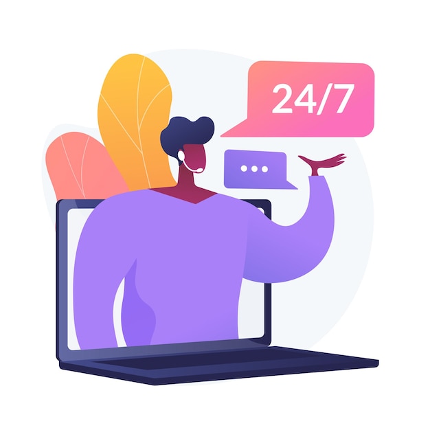 Free Vector all-day support, round-the-clock assistance, 24 hours call centre. subscriber help, aid service. telephone calls and messages operator cartoon character. vector isolated concept metaphor illustration.