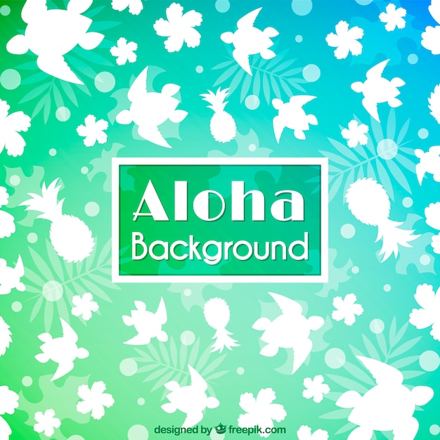 Free Vector aloha background with turtle silhouette and flowers