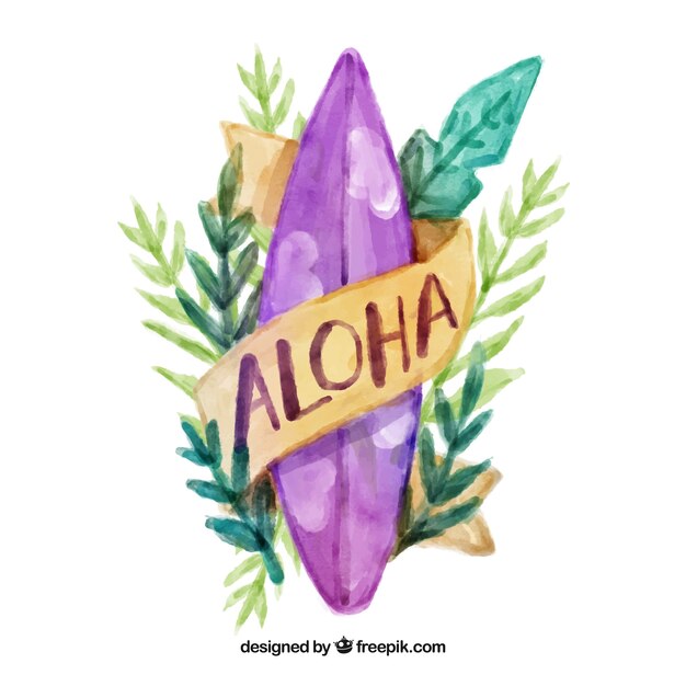 Aloha surfboard water color background