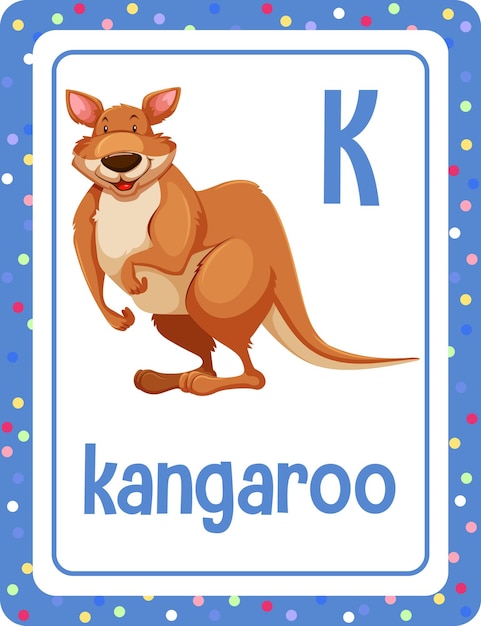 Alphabet flashcard with letter K for Kangaroo