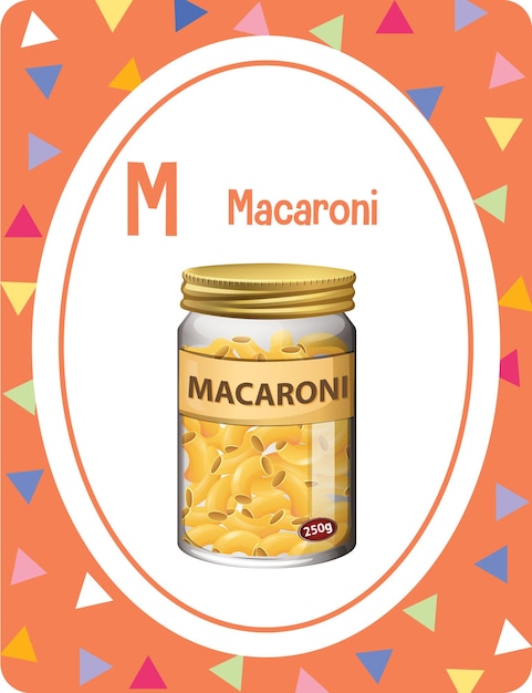 Free Vector alphabet flashcard with letter m for macaroni