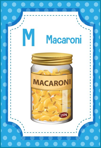 Alphabet flashcard with letter M for Macaroni