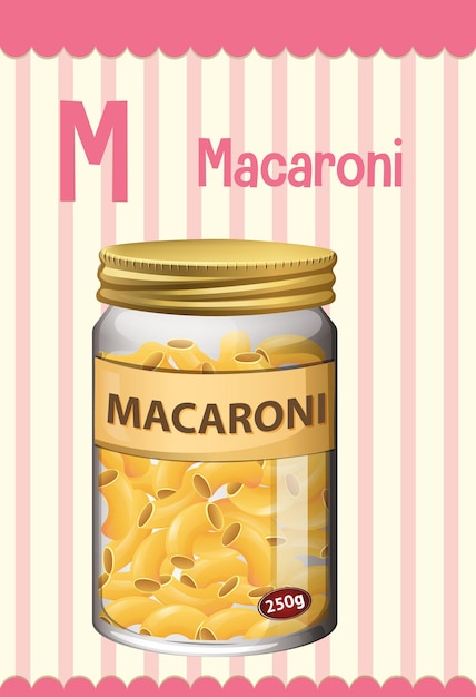 Alphabet flashcard with letter M for Macaroni