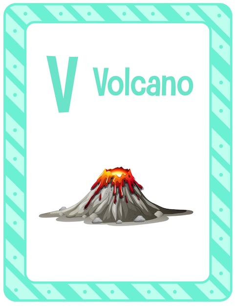 Free Vector alphabet flashcard with letter v for volcano