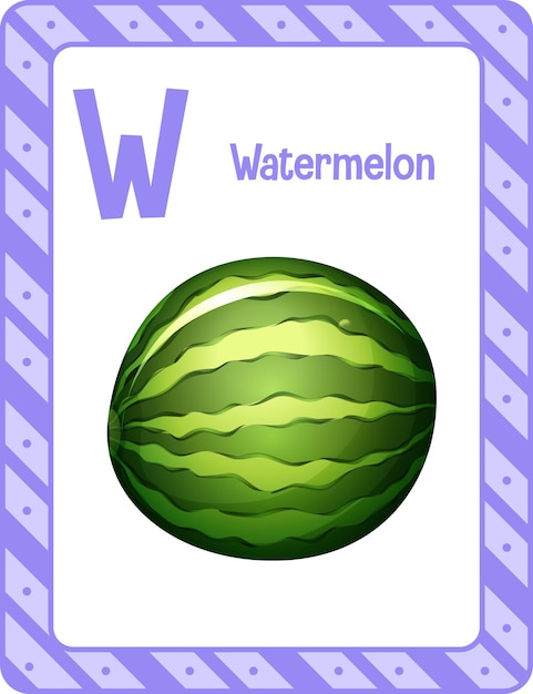 Free vector alphabet flashcard with letter w for watermelon