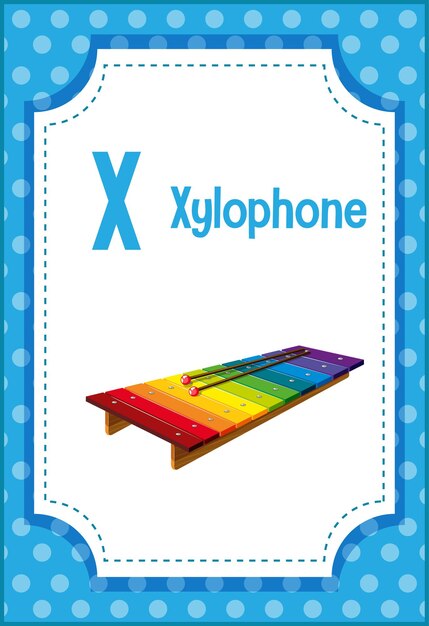 Alphabet flashcard with letter X for Xylophone