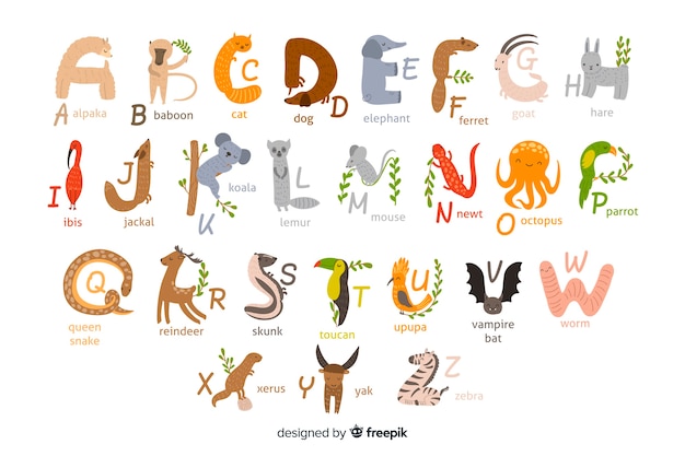 Alphabet made out of cute animals 