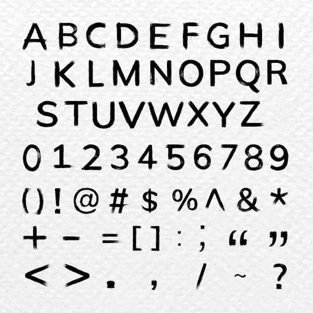 Free Vector alphabet,numbers,symbols brush stroke hand drawn font style set