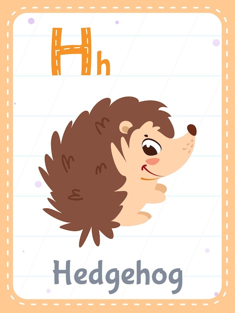 Free Vector alphabet printable flashcard with letter h and hedgehog animal