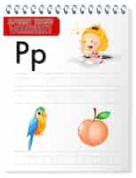 Free vector alphabet tracing worksheet with letter p and p