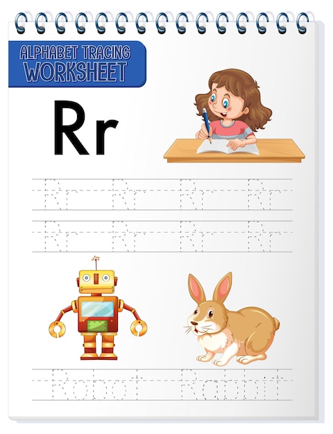 Alphabet tracing worksheet with letter R and r