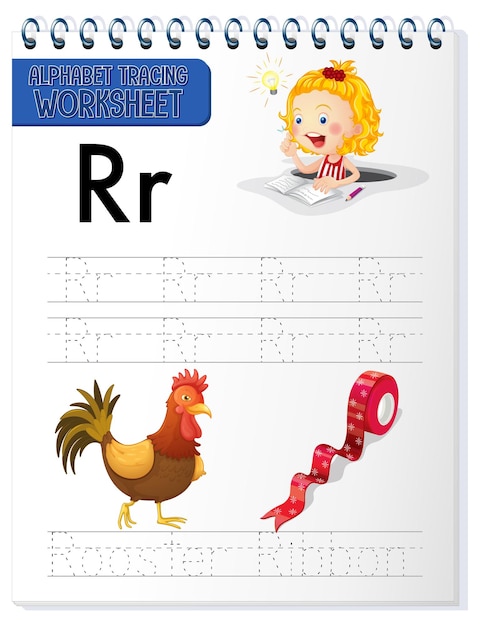 Free Vector alphabet tracing worksheet with letter r and r