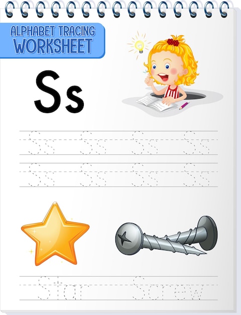 Alphabet tracing worksheet with letter S and s