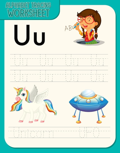 Alphabet tracing worksheet with letter U and u