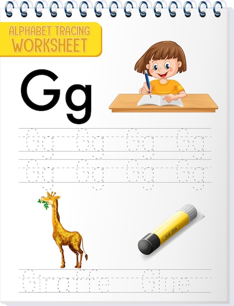 Free Vector alphabet tracing worksheet with letter and vocabulary