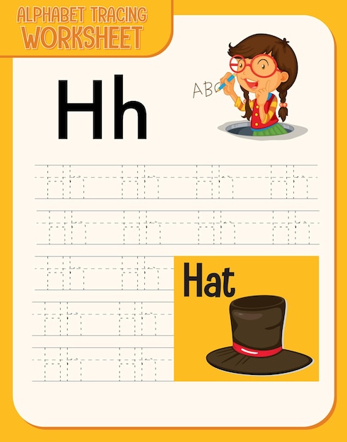 Free Vector alphabet tracing worksheet with letter and vocabulary