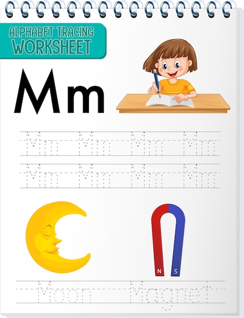 Alphabet tracing worksheet with letter and vocabulary