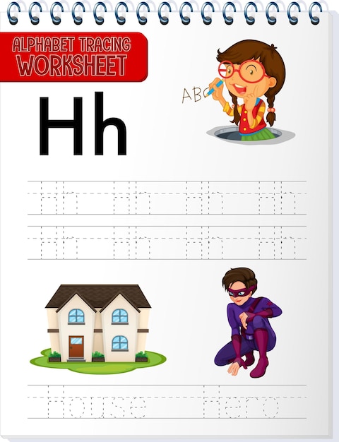 Alphabet tracing worksheet with letter and vocabulary