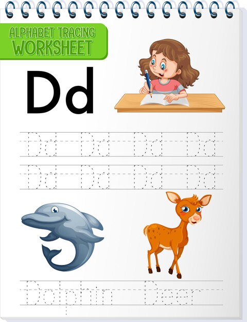 Alphabet tracing worksheet with letter and vocabulary