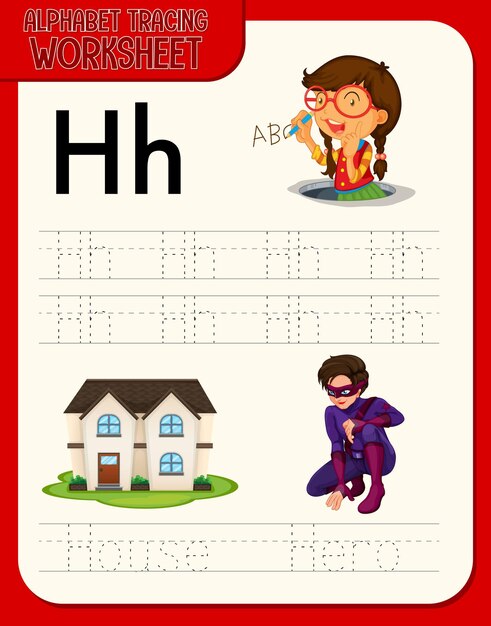 Alphabet tracing worksheet with letter and vocabulary