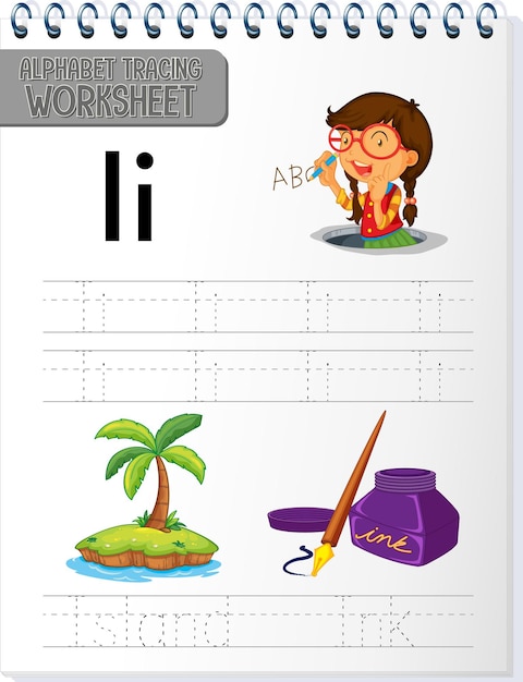 Free Vector alphabet tracing worksheet with letter and vocabulary