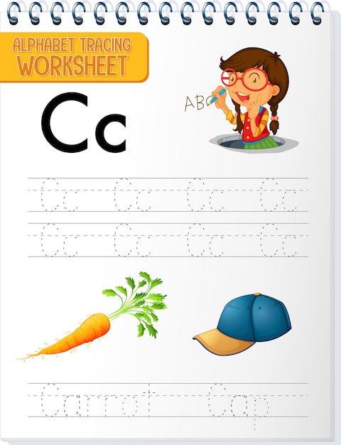 Alphabet tracing worksheet with letter and vocabulary