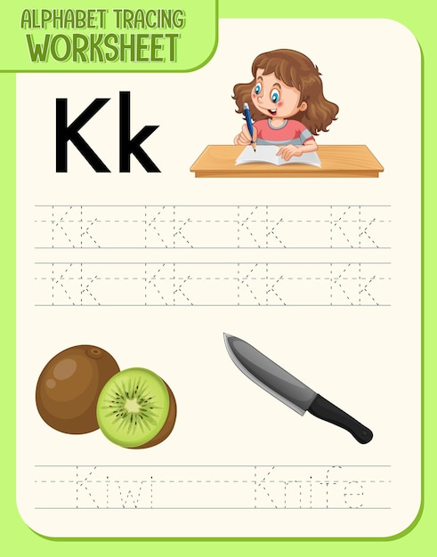 Free Vector alphabet tracing worksheet with letter and vocabulary