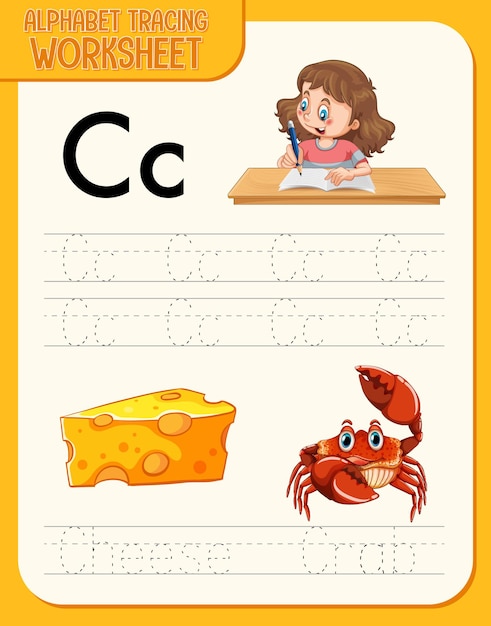 Free Vector alphabet tracing worksheet with letter and vocabulary