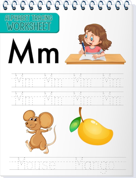 Alphabet tracing worksheet with letter and vocabulary