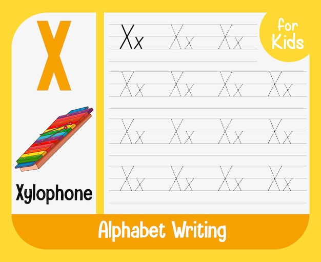 Alphabet tracing worksheet with letter and vocabulary