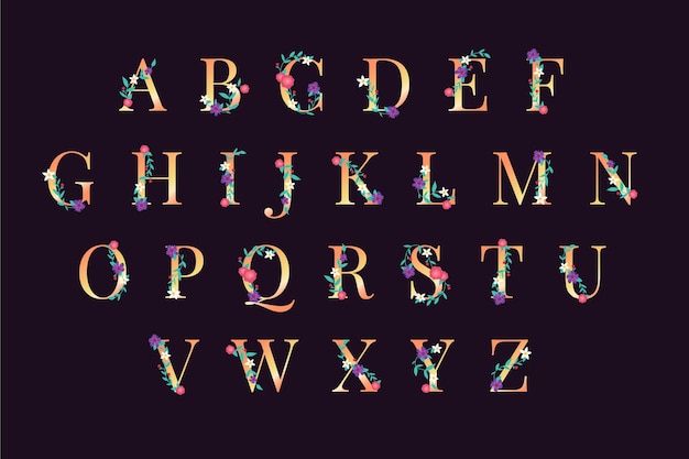 Alphabet with elegant flowers and golden design