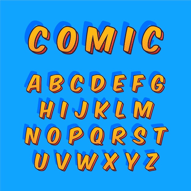 Alphabet wording from a to z in 3d comic