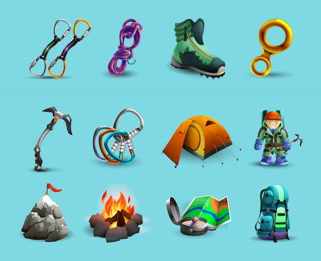 Free Vector alpine mountains climbing 3d icons set