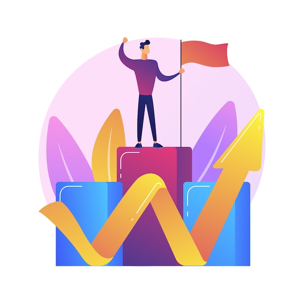 Free vector ambitious businessman on top. business growth, leadership quality, career opportunity. success achievement, aspirations realization idea.