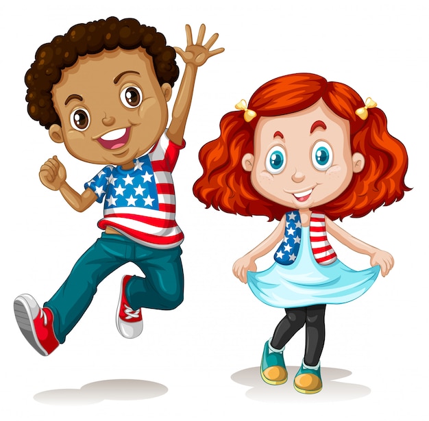 American boy and girl greeting