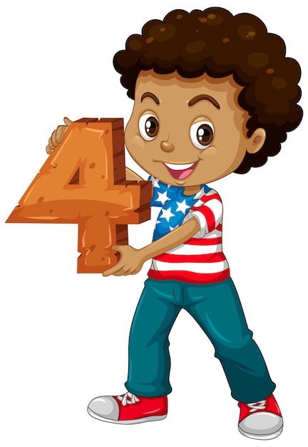 Free Vector american boy holding math number four