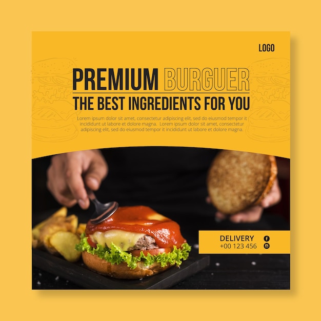 Free Vector american food flyer template with burger photo