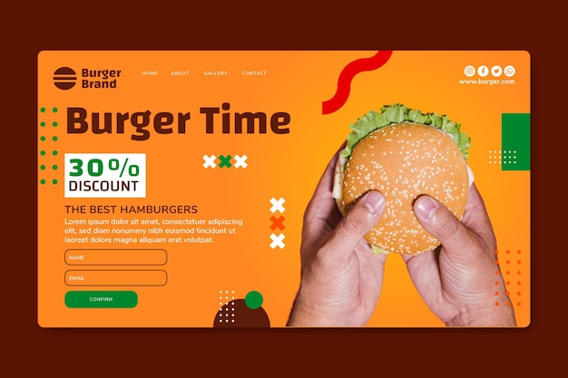 American food landing page template with burger