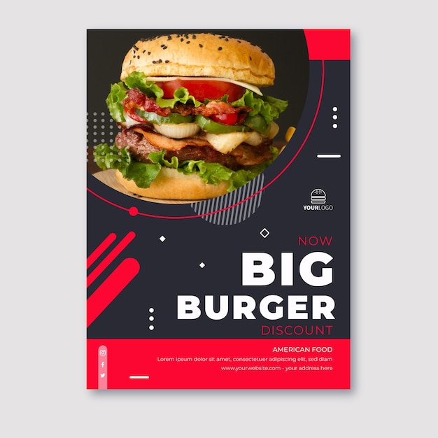 Free Vector american food poster with big burger