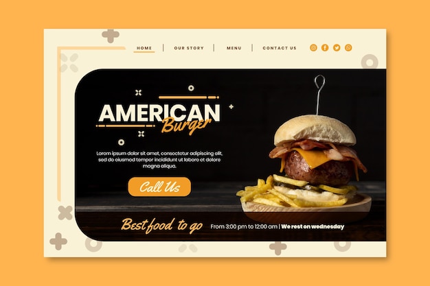 Free Vector american food pub landing page template