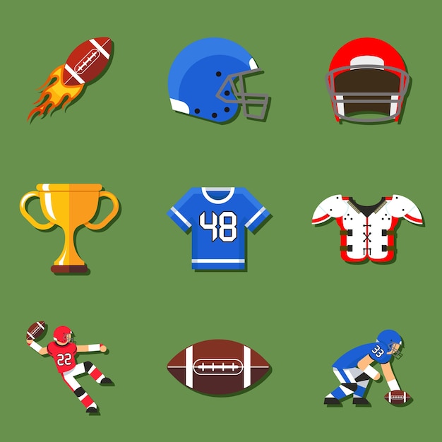 Free vector american football elements set in flat style