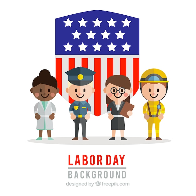 American shield background with labor day characters