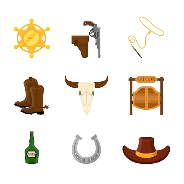 American western flat vector illustrations set