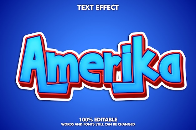 Amerika label sticker, editabke cartoon text effect