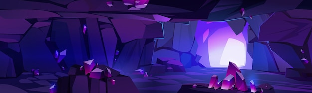 Free Vector amethyst mine tunnel inside view mysterious cave