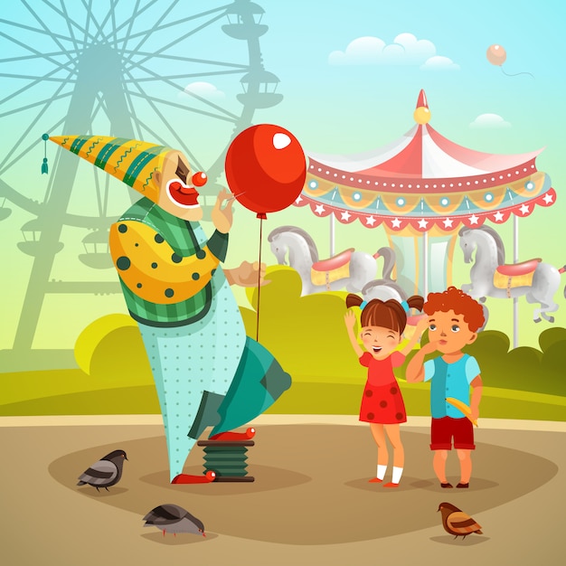 Free Vector amusement park circus clown flat illustration 