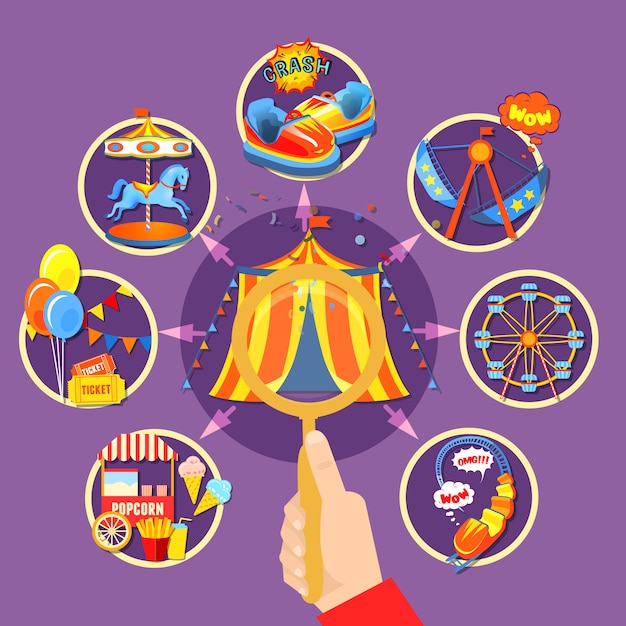 Free Vector amusement park collection vector illustration