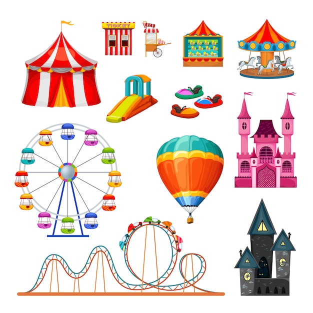 Amusement Park Colorful Objects Set