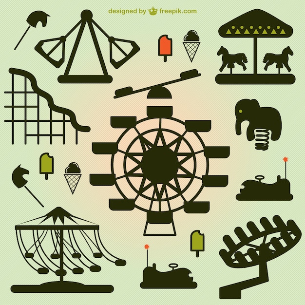 Free Vector amusement park elements silhouettes